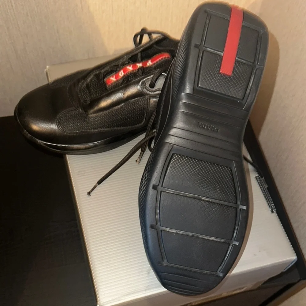 Prada Black Sneakers with Red Logo Tape - Picture 6 of 9